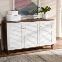 Baxton Studio FP-04LV-Walnut/White Coolidge Modern and Contemporary Walnut Finished 8-Shelf Wood Shoe Storage Cabinet